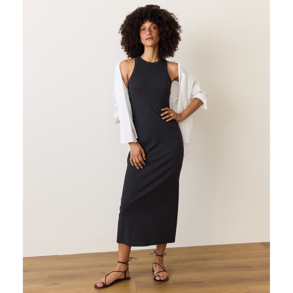 Marine Layer Lexi Rib Sun-In Dress Black Sleeveless Midi XS